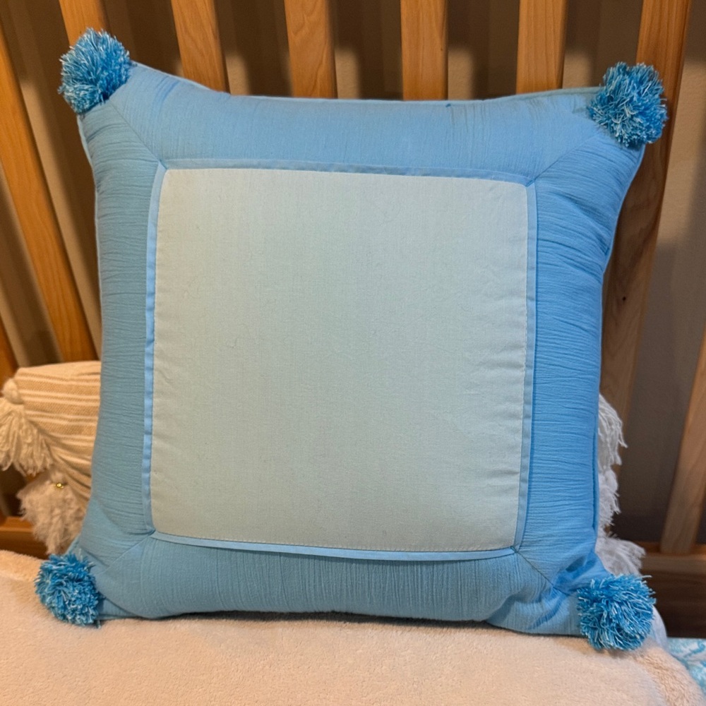 Pottery Barn Kids Blue and Light Blue Pom-Pom Pillows - Picture 2 of 7
